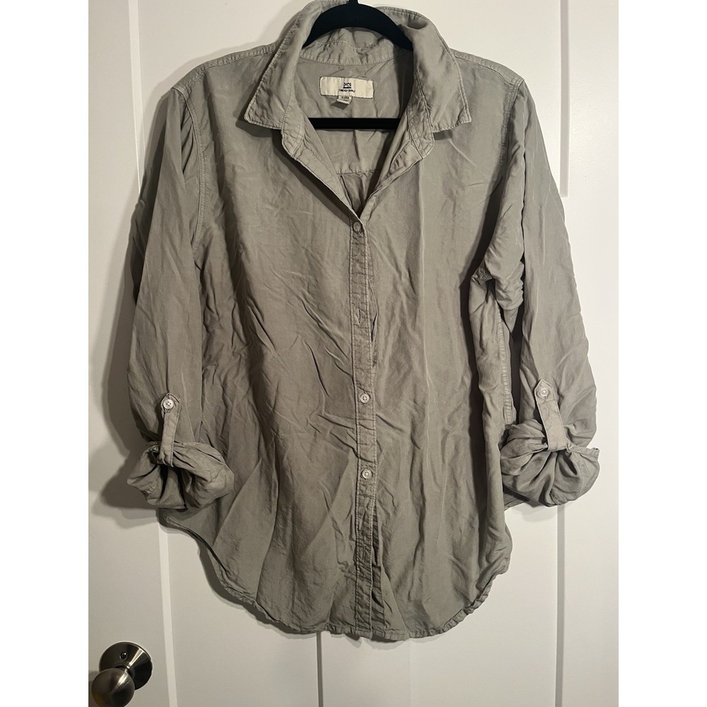 Thread & Supply Women XL Gray Button Down Tunic Shirt Roll Tab Sleeves
